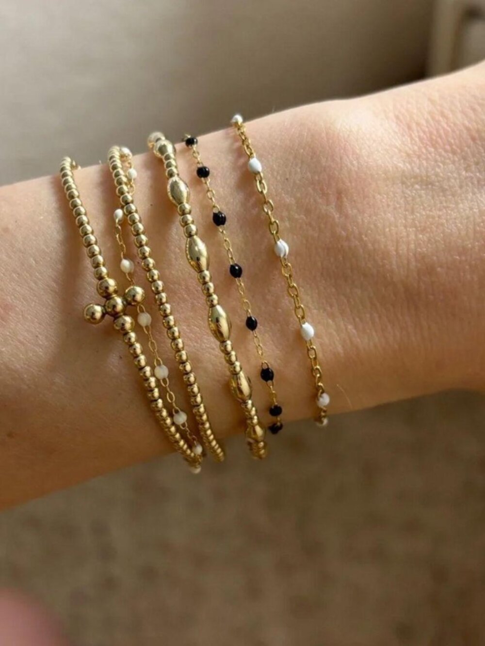 The Tristan Dainty gold and white beaded look adjustable bracelet delicate jewel